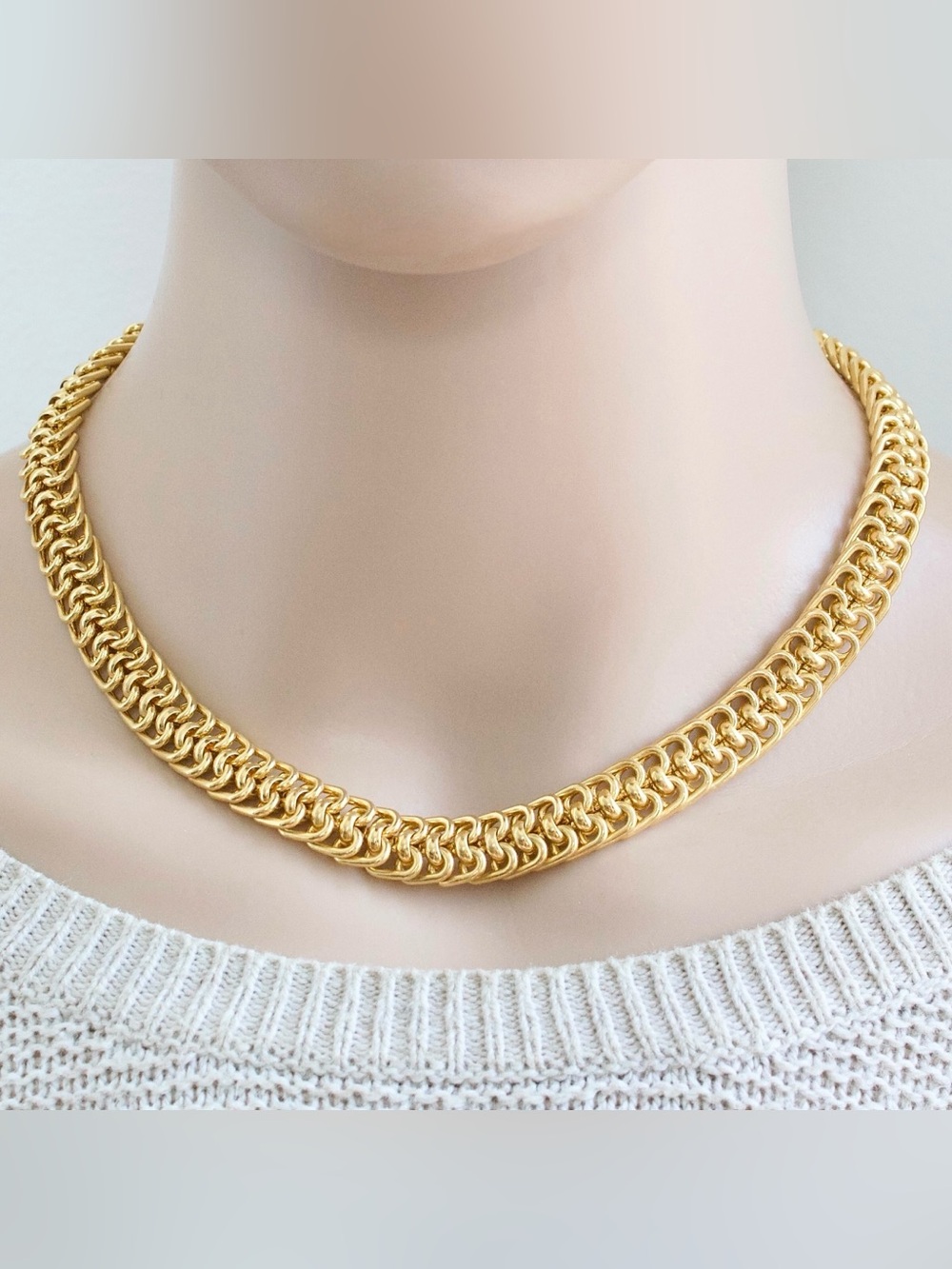 Vintage Gold Plated Woven Link Collar Necklace